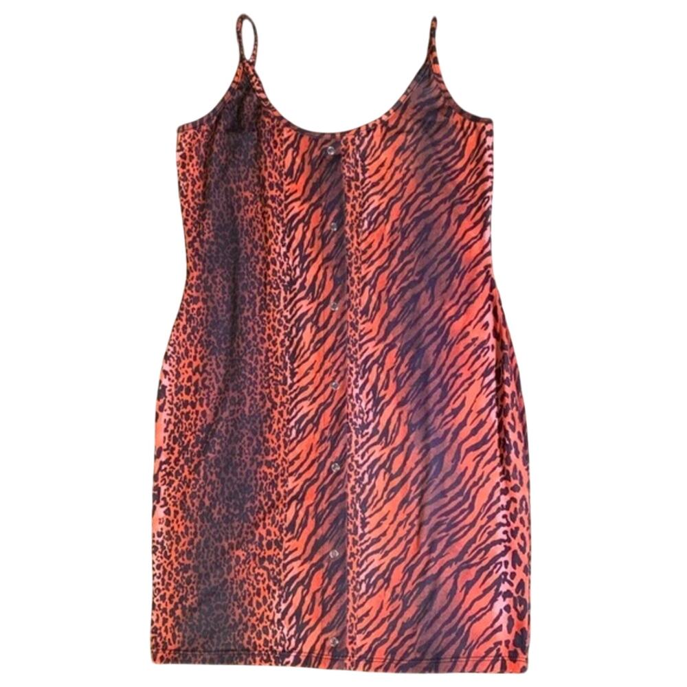 ASOS Red Black Animal Leopard Print Spaghetti Strap Bodycon Slip Dress 6